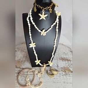 King Tritons Treasure Coastal Jewelry Lot Shell Starfish Seahorse Necklace Set